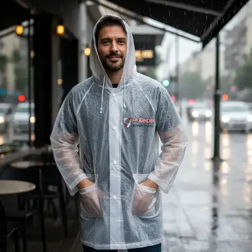 Piloto De Lluvia Con Capucha River Plate Oficial Impermeable Blanco 4 4