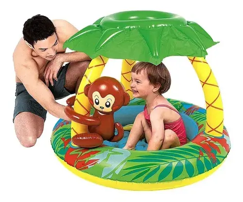 Pileta Pelotero Inflable Para Bebe Mono Selva Con Techo 3