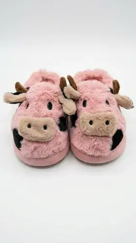 Pantuflas Infantiles Peluche Abrigadas Varios Modelos Unisex Vaca Abierta Rosa Con Corderito 32-33