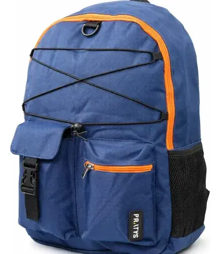 Mochila Escolar Urbana Reforzada Secundaria Facult Bolsillos Azul Con Naranja Tiras 4