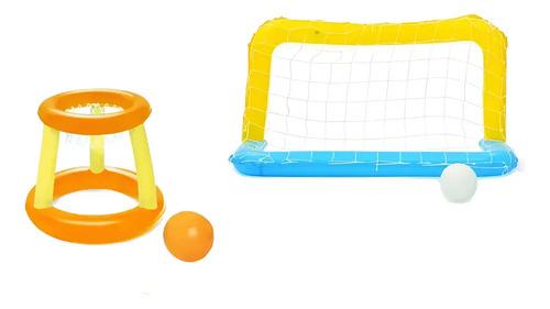 Combo Inflables Pileta Arco Water Polo Futbol + Aro Basket Sun Club