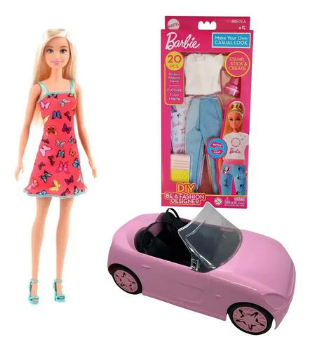 Combo Muñeca Barbie + Auto Fashion + Set Ropa Para Diseñar 14