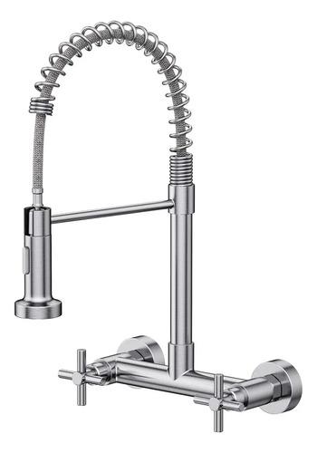 Hurran Grifo De Cocina Montaje En Pared Acero Inoxidable Plateado Mate