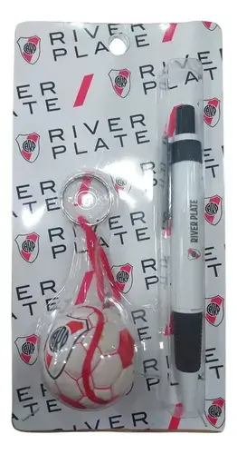 Kit Lapicera Con Grip + Llavero Mini Pelota De River Plate Blanco Y Rojo Negro 3