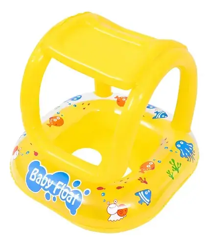 Salvavidas Flotador Inflable Piletas Infantil Con Techo Bote Color Amarillo 2