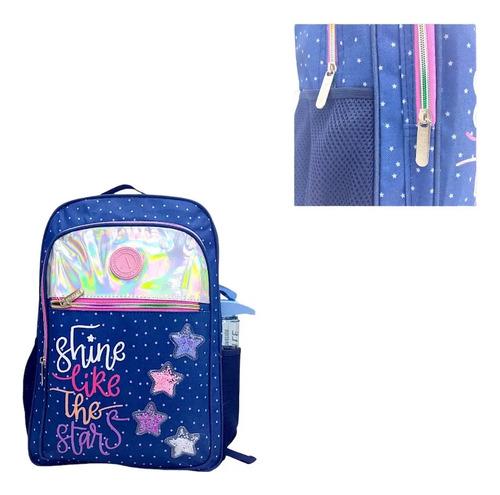 Mochila Escolar Nena Estrellas Brillante Primaria Impermable 14