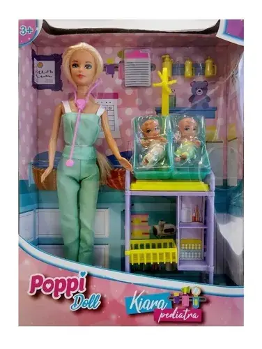 Muñeca Kiara Pediatra Doctora Con 2 Bebes Y Accesorios Poppi 3