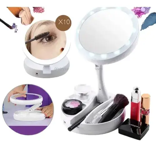 Espejo Plegable Con Aro Luz Led Maquillaje Uñas Portatil 4