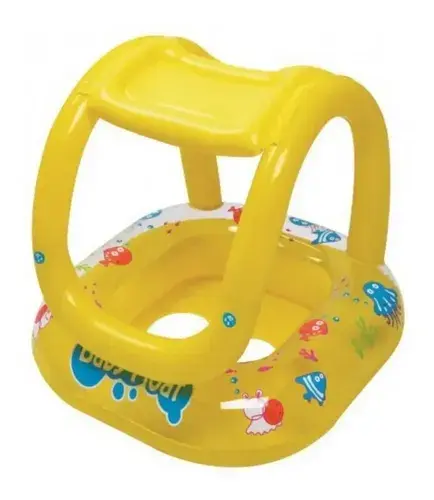 Asiento Bote Flotador Inflable Pasapiernas P Bebes Con Techo Amarillo