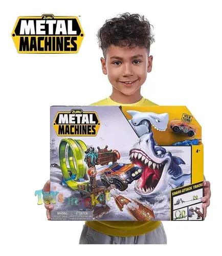 Combo Pista Tiburón Metal Machines Zuru Lanzador + 3 Autitos Gris 5