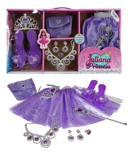 Set Princesa Completo Tutu Zapatos Corona Varita Cartera Violeta 4
