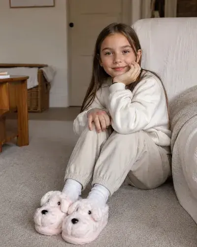 Pantuflas Infantiles Peluche Abrigadas Varios Modelos Unisex Perrito 2 Rosa Con Corderito 30-31 2