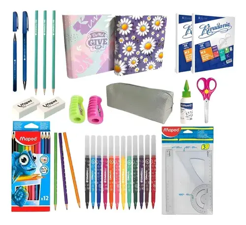 Kit Utiles Escolar + Carpetas + Hojas + Cartuchera Primaria 11