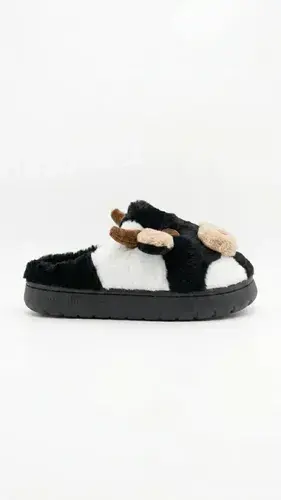 Pantuflas Infantiles Peluche Abrigadas Varios Modelos Unisex Vaca Abierta Negra Con Corderito 30-31 3