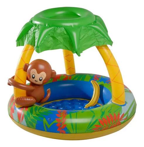 Pileta Inflable Jilong Redonda 65l Bebés 1 Año Diseño Mono Selva 2
