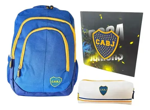 Super Kit Escolar Boca Junior Mochila + Carpeta + Cartuchera 14