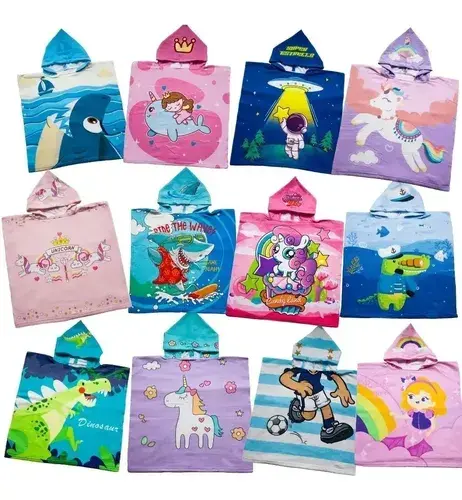 Poncho Toallon Microfibra Infantil Estampado Seca Rapido 12