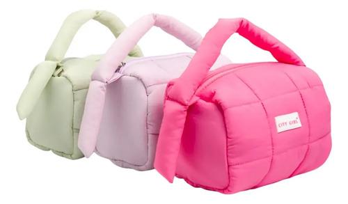 Portacosmeticos Neceser Aesthetic Cartuchera Puffer Lavable Color Lila Diseño De La Tela Puffer Liso