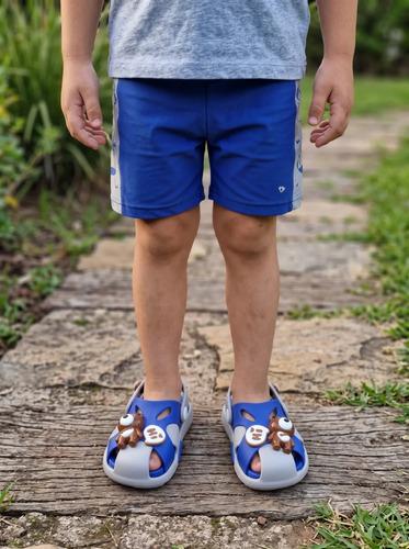 Sandalias Infantiles Verano De Goma Pin Osito Colonia Pileta Gris Y Azul Sandalias Verano De Goma Con Pin De Osito Gris Y Azul 28-29