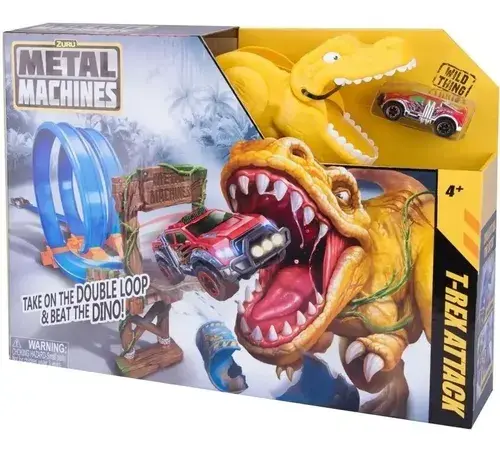 Pista Dinosaurio Metal Machines Zuru Dino Con Auto Wheels Amarillo 2