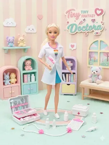Muñeca Tiny Fantasy Doctora Articulada Coleccionable Con Accesorios Medicos Estetoscopio Jeringa Maletin De Juguete Regalo Infantil Niñas Juego De Rol Profesiones Super Cute Bebotes Silicona 2