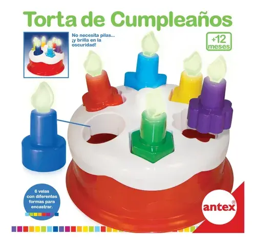 Torta De Cumpleaños Antex F5151. Cachavacha Color Blanco Con Velas De Colores Rojo Y Blanco