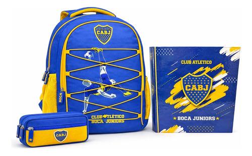 Super Kit Escolar Boca Junior Mochila + Carpeta + Cartuchera