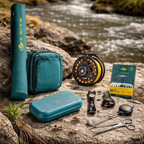 Kit Caña De Pescar Sf Fibra Carbono 24t Con Carrete Verde Verde