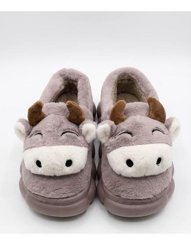 Pantuflas Infantiles Peluche Abrigadas Varios Modelos Unisex Vaquita Marron Con Corderito 34-35