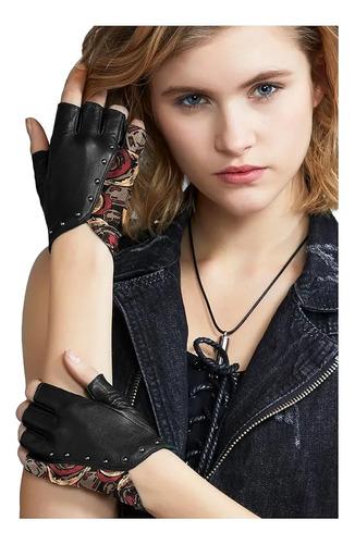 Guantes De Cuero Punk Sin Dedos Mujer Moto Fioretto W180416 Negro S