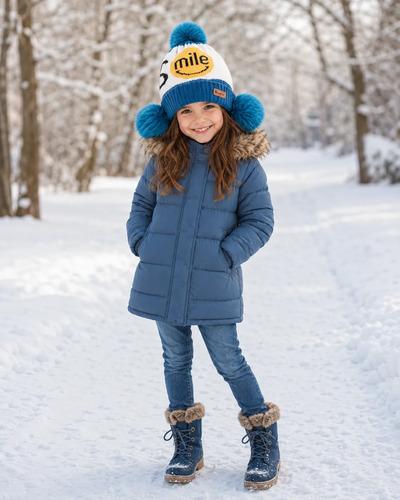 Gorro Infantil De Invierno Abrigado Con Pompon Getrich Azul Unico Smile 3