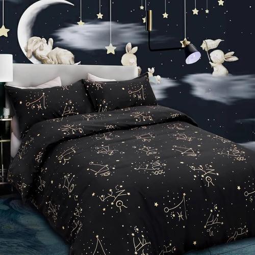 Funda Nórdica Zodiaco King Negra Estampado Constelaciones Negro 9