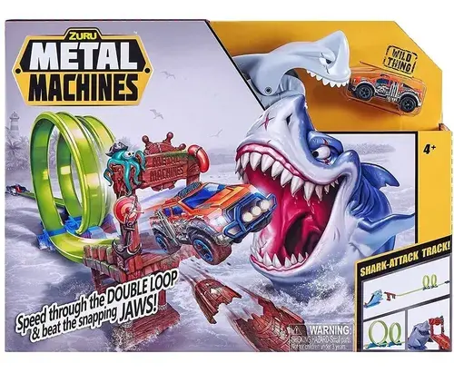 Combo Pista Tiburón Metal Machines Zuru Lanzador + 3 Autitos Gris 2