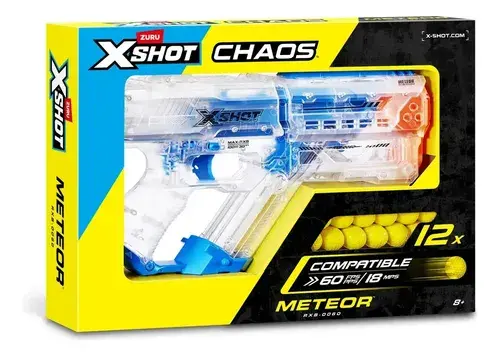 X-shot Chaos Meteor Pistola Con 12 Bolas Pistola Premium Transparente Y Azul 4