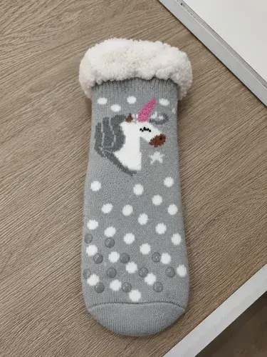 Pantumedias Infantiles Con Corderito Abrigadas Invierno Gris Unicornio 32-35