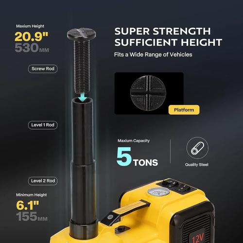 Gato Eléctrico Para Auto 3 En 1, 12v 5 Toneladas Portátil 3