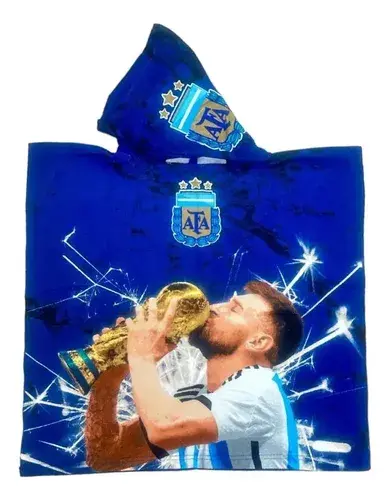 Poncho Microfibra Toallón Argentina Campeón 3 Estrella Messi 8