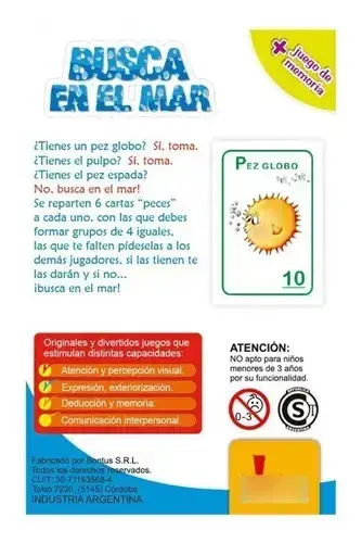 Juego De Cartas Didáctico Busca En El Mar Bontus 2-6 Jugadores 2