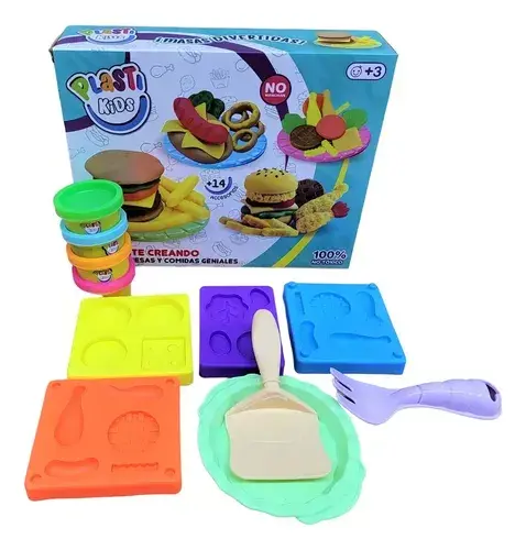 Set De Masas Hamburguesas Comidas Rápidas Multicolor Con Moldes Plastikids