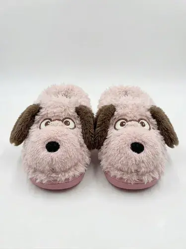 Pantuflas Infantiles Peluche Abrigadas Varios Modelos Unisex Perrito Anteojos Rosa Con Corderito 34-35