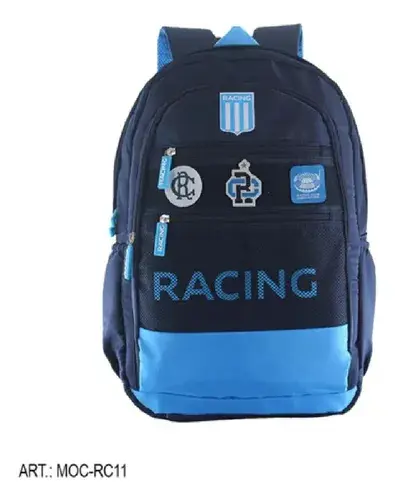 Mochila Racing Club Velcro Con Parches Escolar Reforzada 6