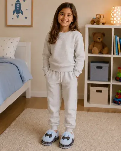 Pantuflas Infantiles Peluche Abrigadas Varios Modelos Unisex Moño Celeste Con Corderito 26-27 2