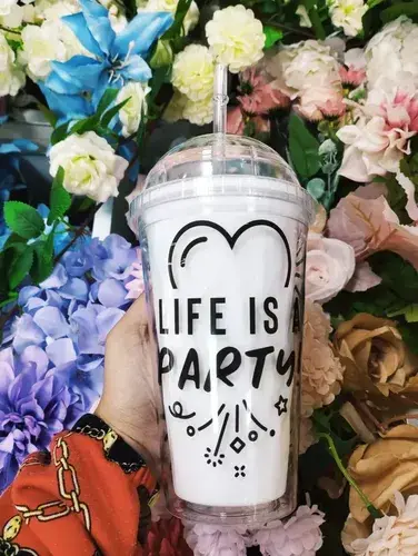 Vaso Acrilico Doble Pared Transparente Con Frases 450ml 6