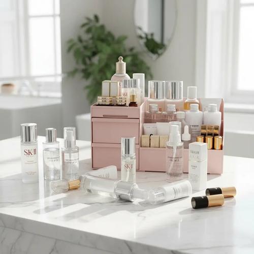 Organizador Maquillaje Cremas Escritorio Oficina Con Cajones Color Rosa