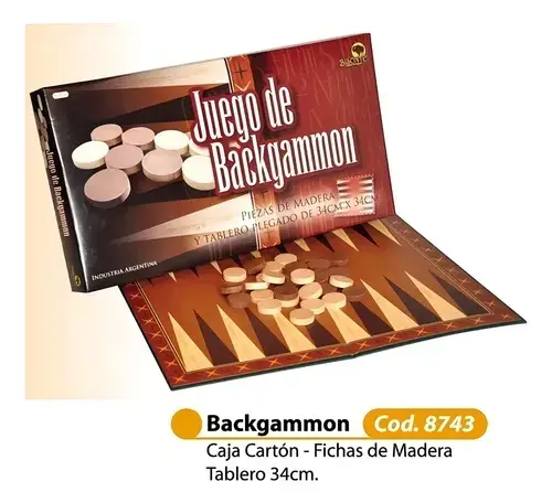 Juego Backgammon Bisonte Tablero 34x34 Fichas De Madera 4