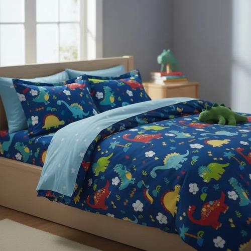 Juego De Sabanas Infantil Niños Dinos Unicornios 1 1/2 Plaza