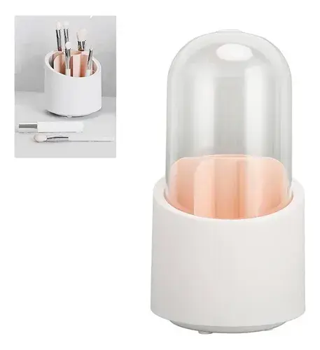 Organizador De Brochas Giratorio Maquillaje Pinceles Capsula Blanco 5
