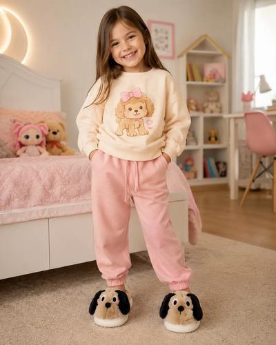 Pantuflas Infantiles Perrito Peluche Colores Varios Perrito Marron Con Corderito 30-31