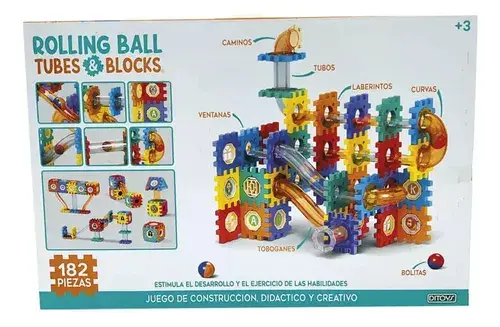 Laberinto De Bolitas Tubos Y Bloques 182 Piezas Rolling Ball 182 7