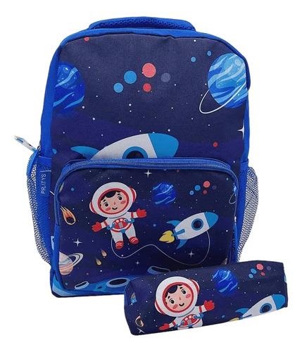 Mochila Infantil Escolar Astronauta En Espacio + Cartuchera